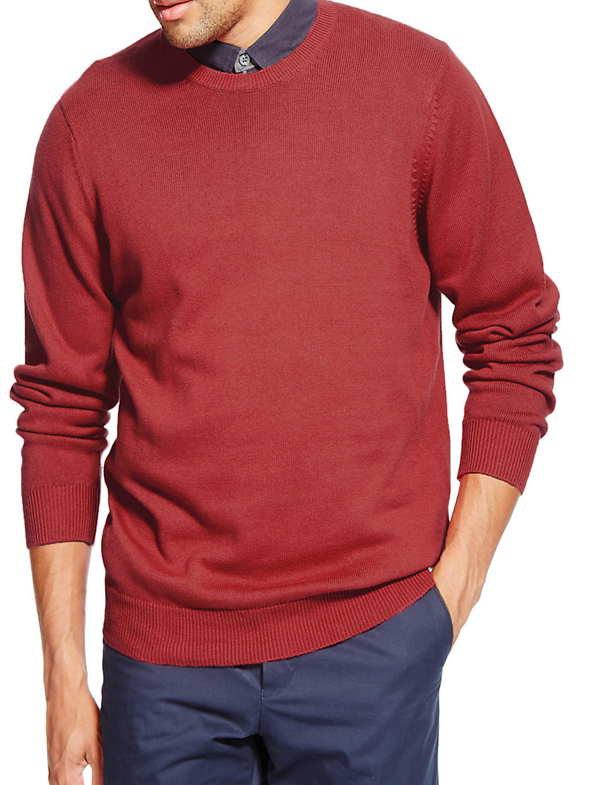 Marks and Spencer - - M&5 REDWOOD Pure Cotton Long Sleeve Jumper - Size ...