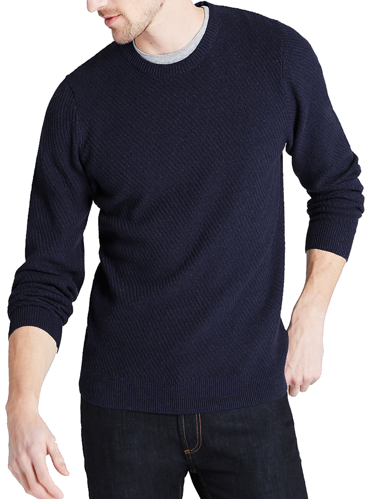 Marks and Spencer - - M&5 NAVY Pure Cotton Textured Jumper - Size ...