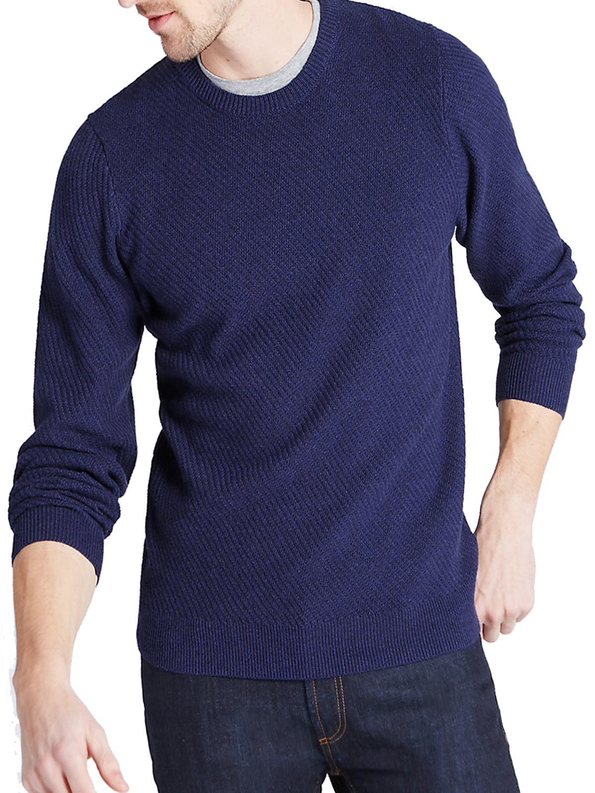 Marks and Spencer M&5 Mens ROYALBLUE Pure Cotton Textured Jumper