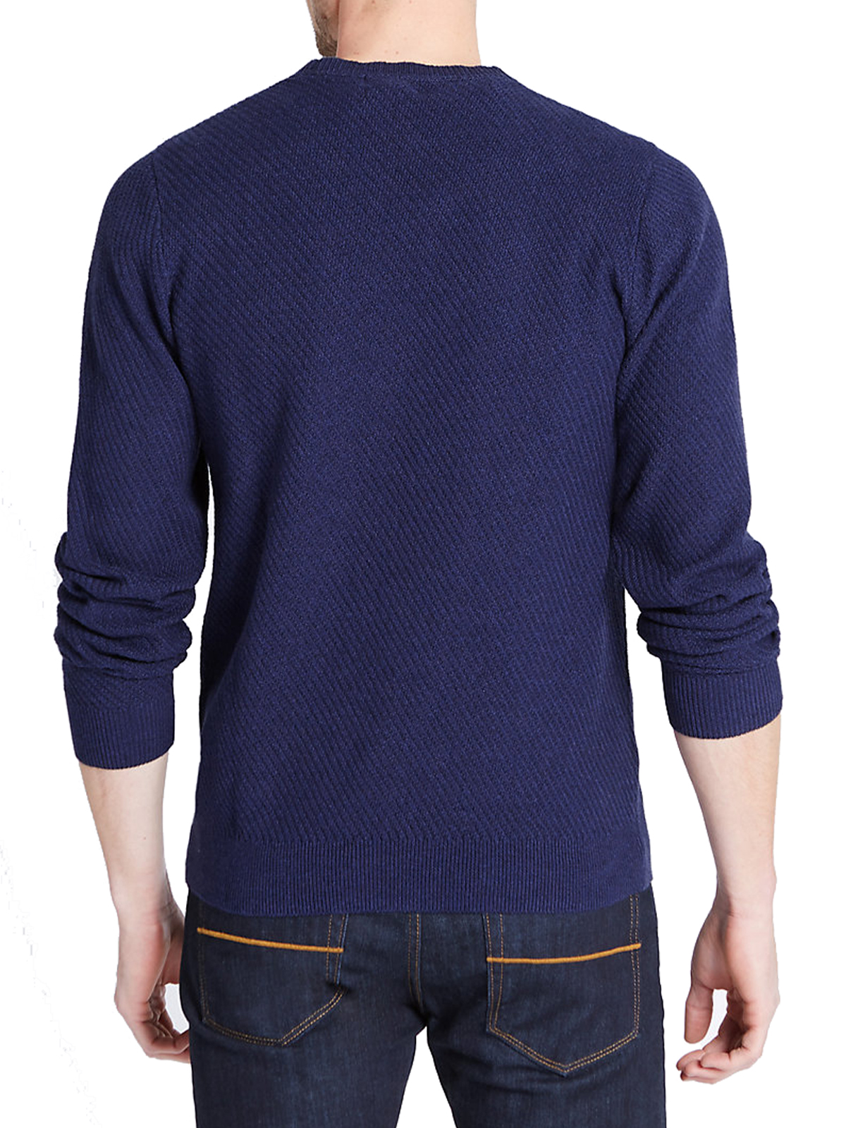 Marks and Spencer - - M&5 Mens ROYAL-BLUE Pure Cotton Textured Jumper ...