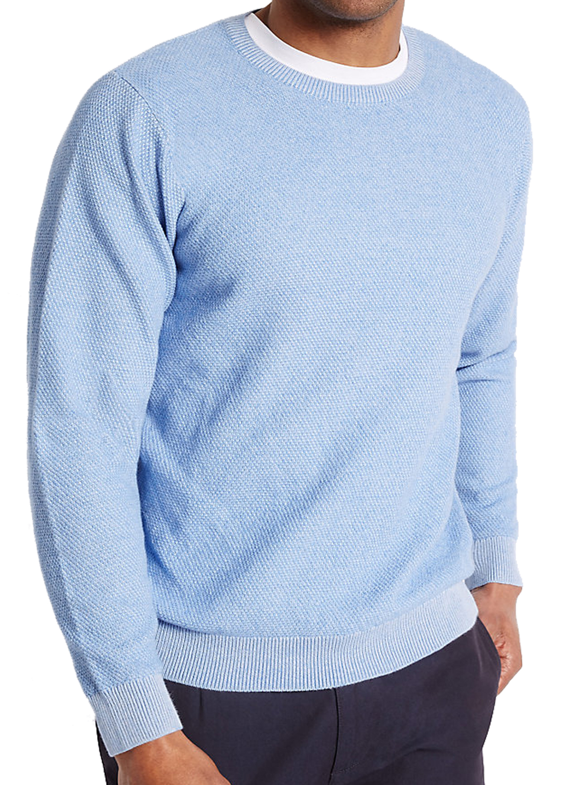 Marks and Spencer M&5 ICEBLUE Pure Cotton Textured Crew Neck