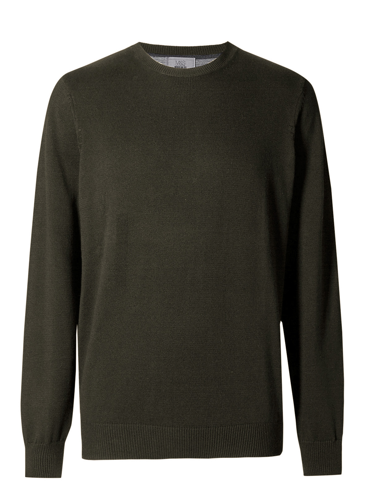 Marks and Spencer - - M&5 DARK-GREEN Pure Cotton Crew Neck Jumper ...