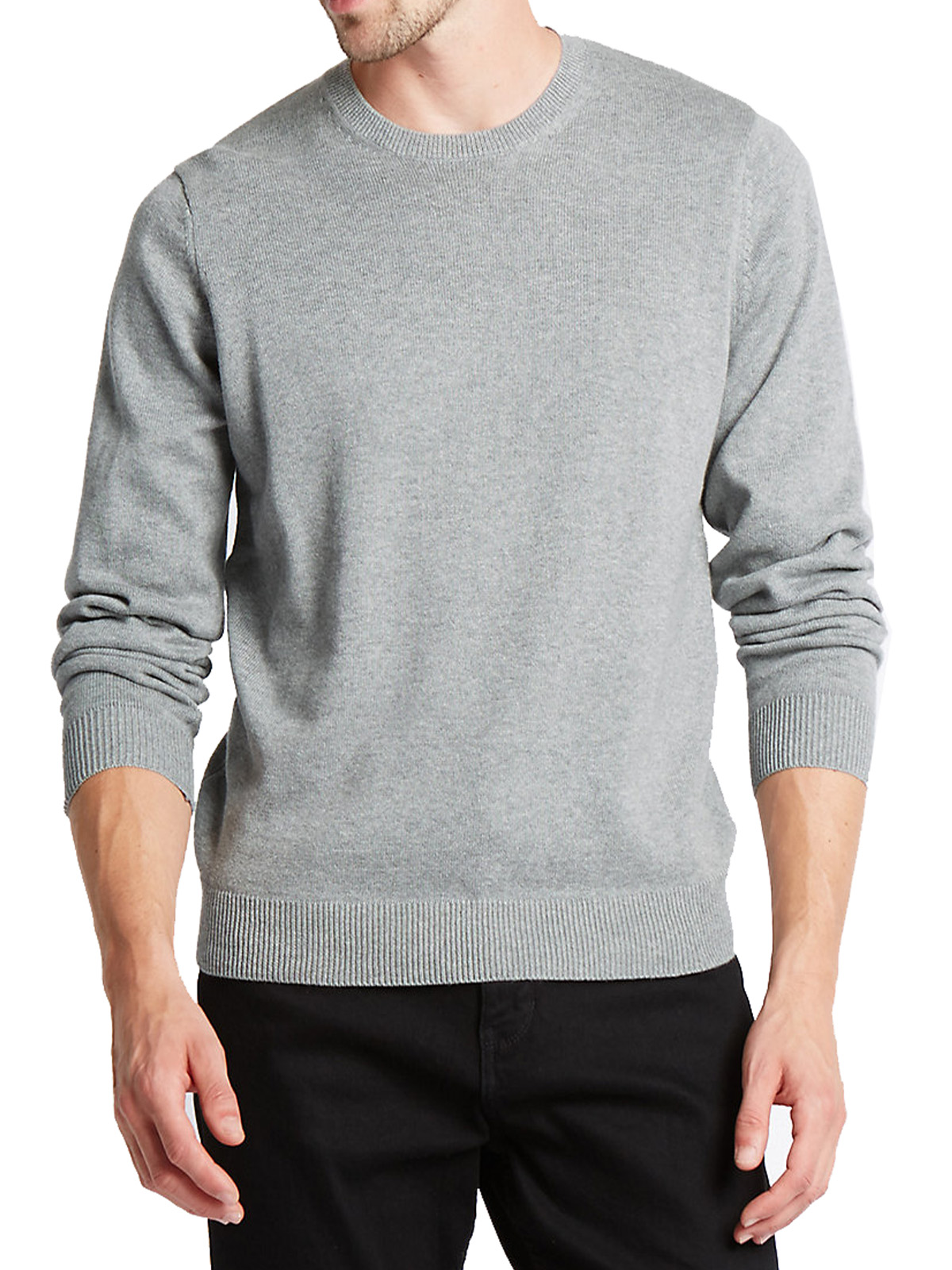 Marks and Spencer - - M&5 LIGHT-GREY Pure Cotton Crew Neck Jumper ...