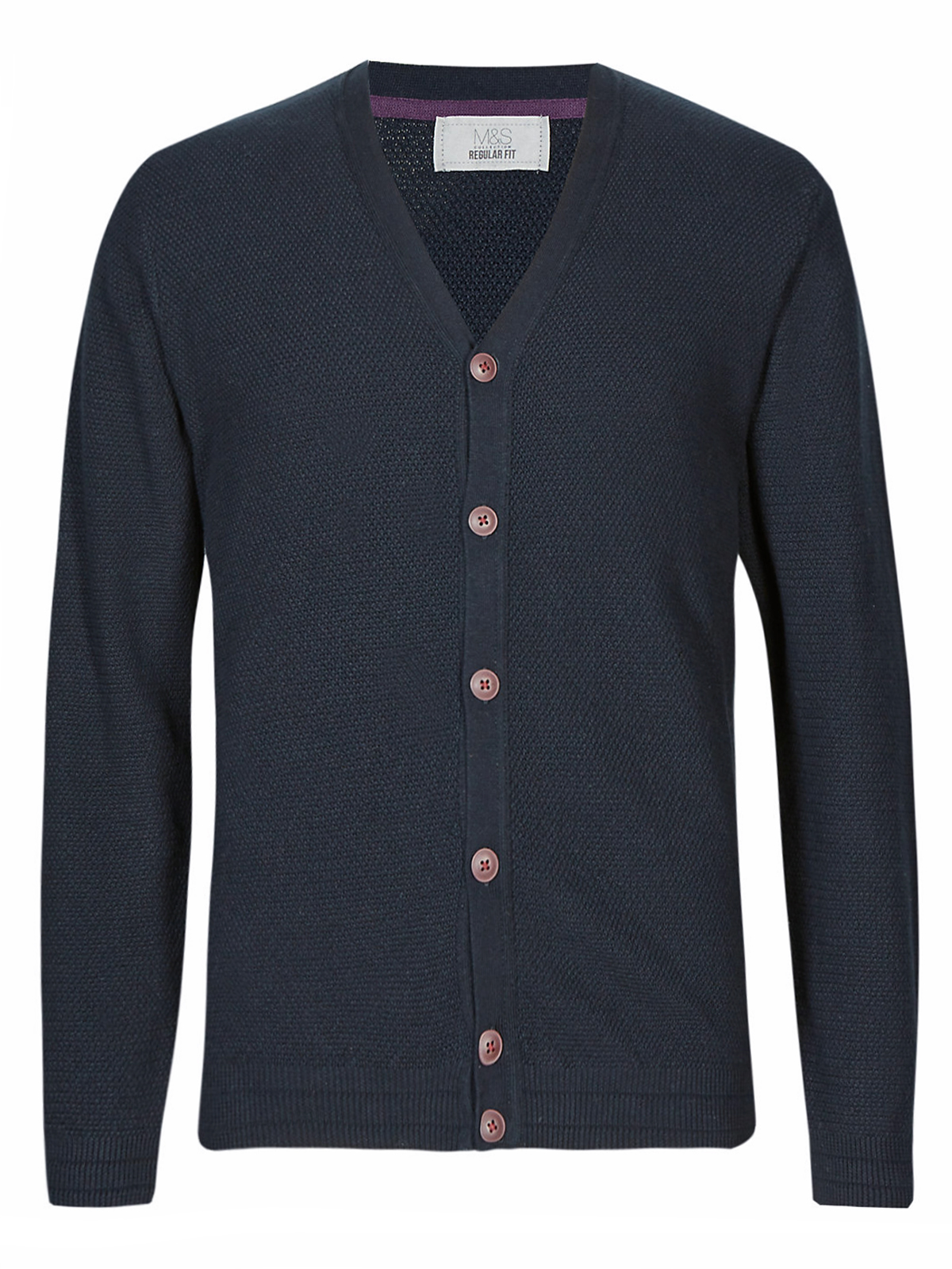 Marks and Spencer - - M&5 Navy Pure Cotton Piqué Textured Cardigan ...