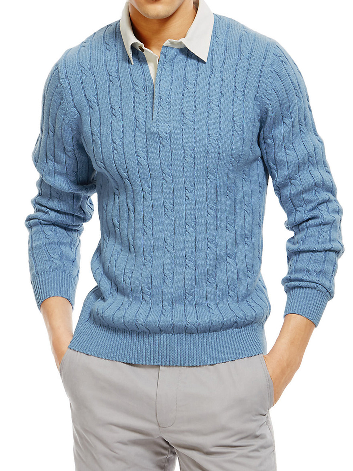 Marks And Spencer M 5 Blue H4rbour BLUE Pure Cotton Cable Knitted 
