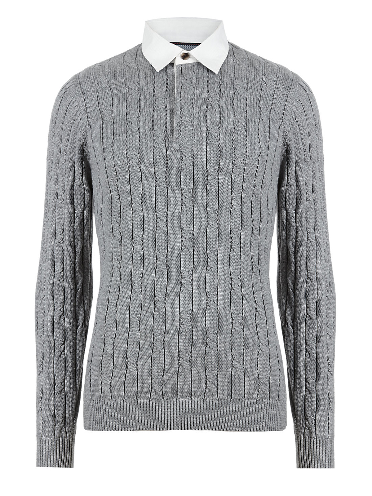 Marks and Spencer - - M&5 Blue H4rbour GREY Pure Cotton Cable Knitted ...