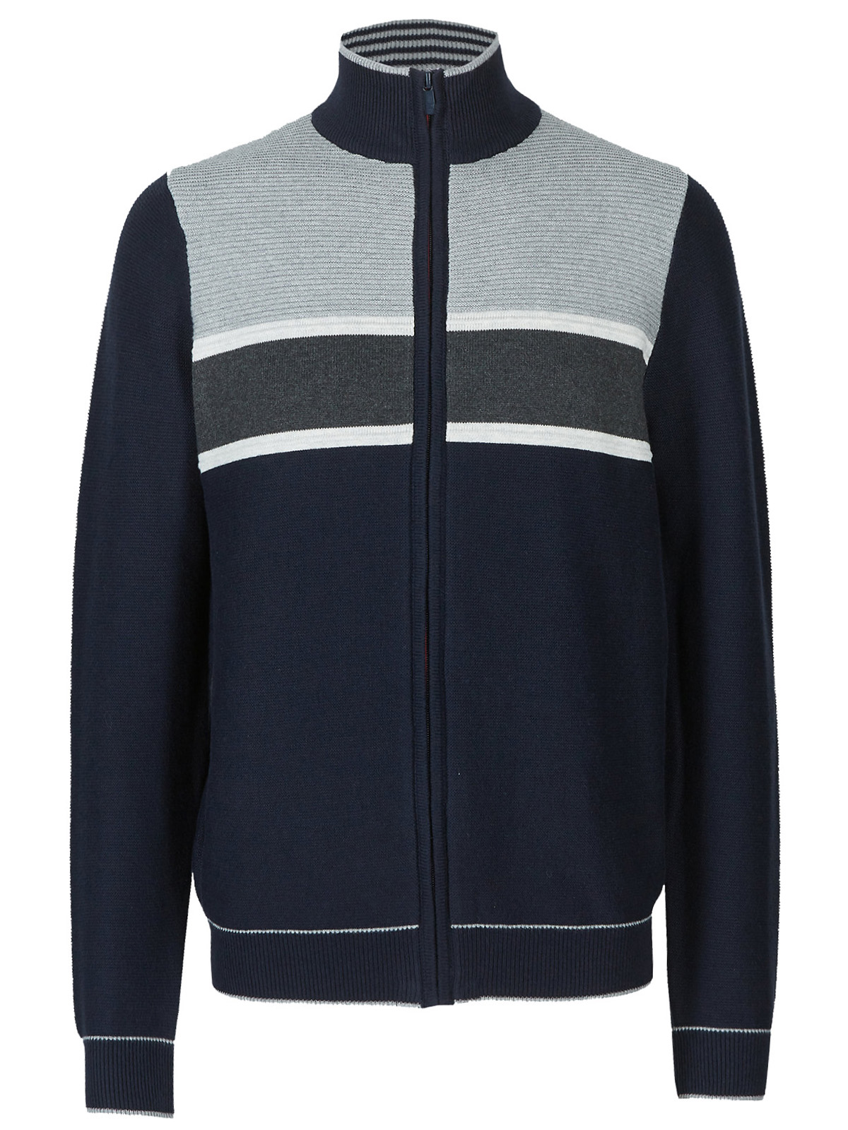Marks and Spencer M&5 NAVY/GREY Cotton Rich Striped Zip Through