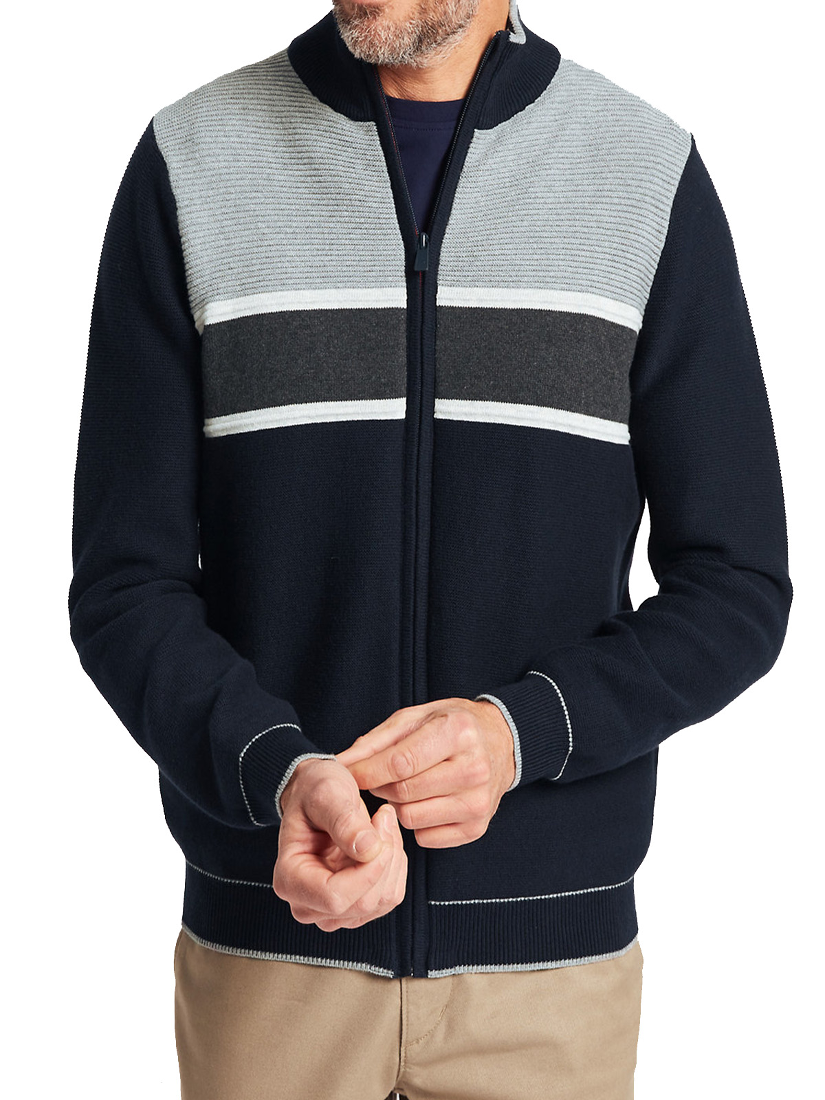 Marks and Spencer M&5 NAVY/GREY Cotton Rich Striped Zip Through