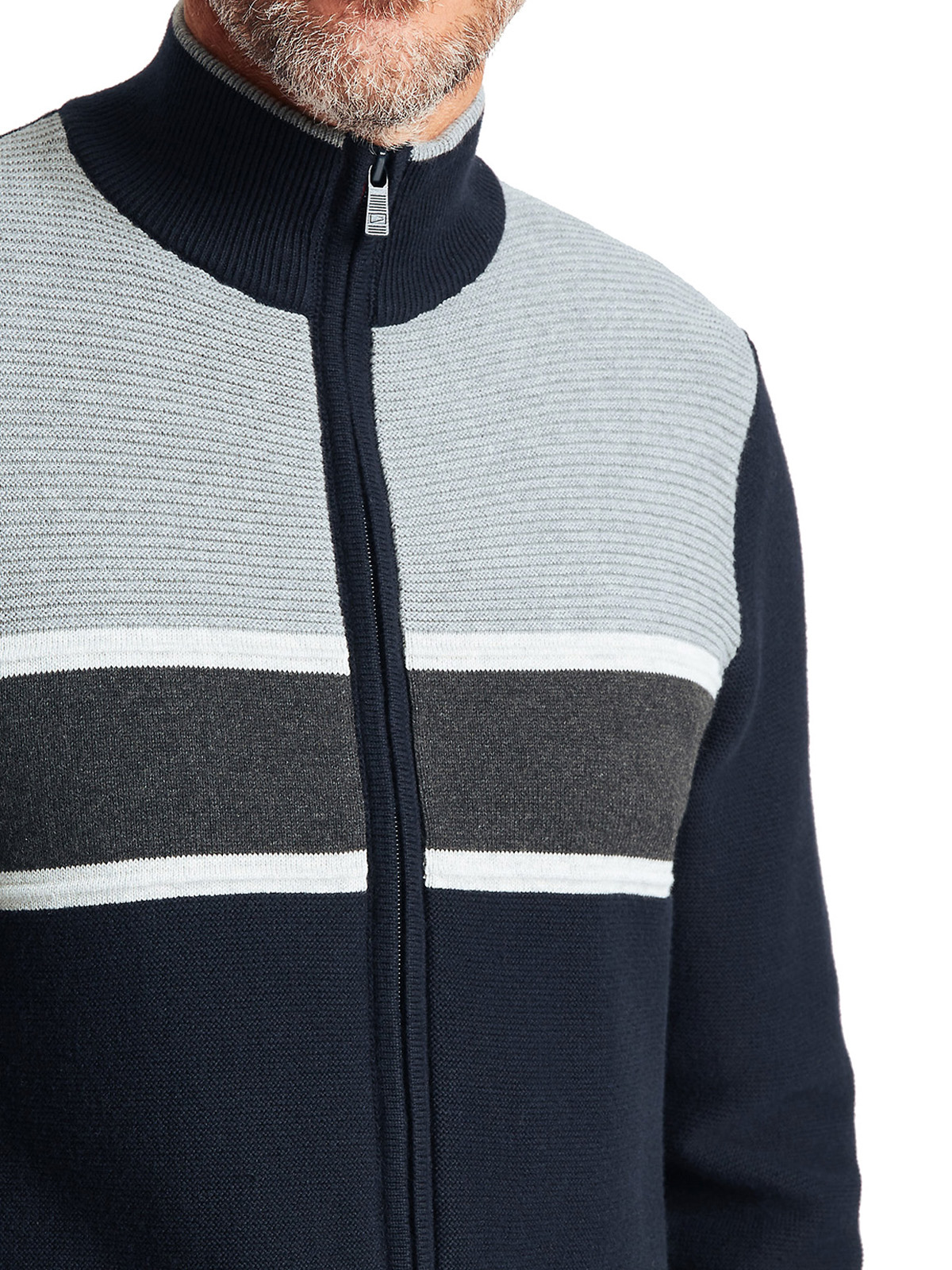 Marks and Spencer M&5 NAVY/GREY Mens Cotton Rich Striped Zip