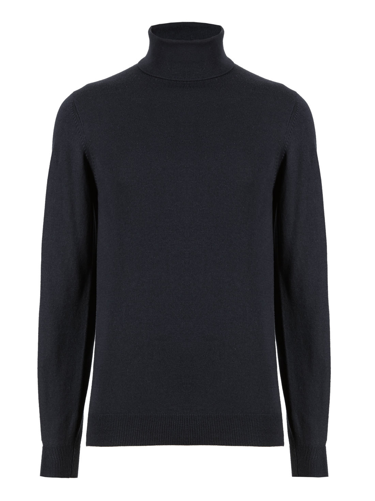 Marks and Spencer - - M&5 Mens NAVY Polo Neck Long Sleeve Cotton Blend ...