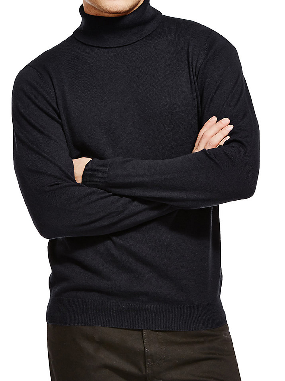 Marks and Spencer M&5 Mens NAVY Polo Neck Long Sleeve Cotton Blend