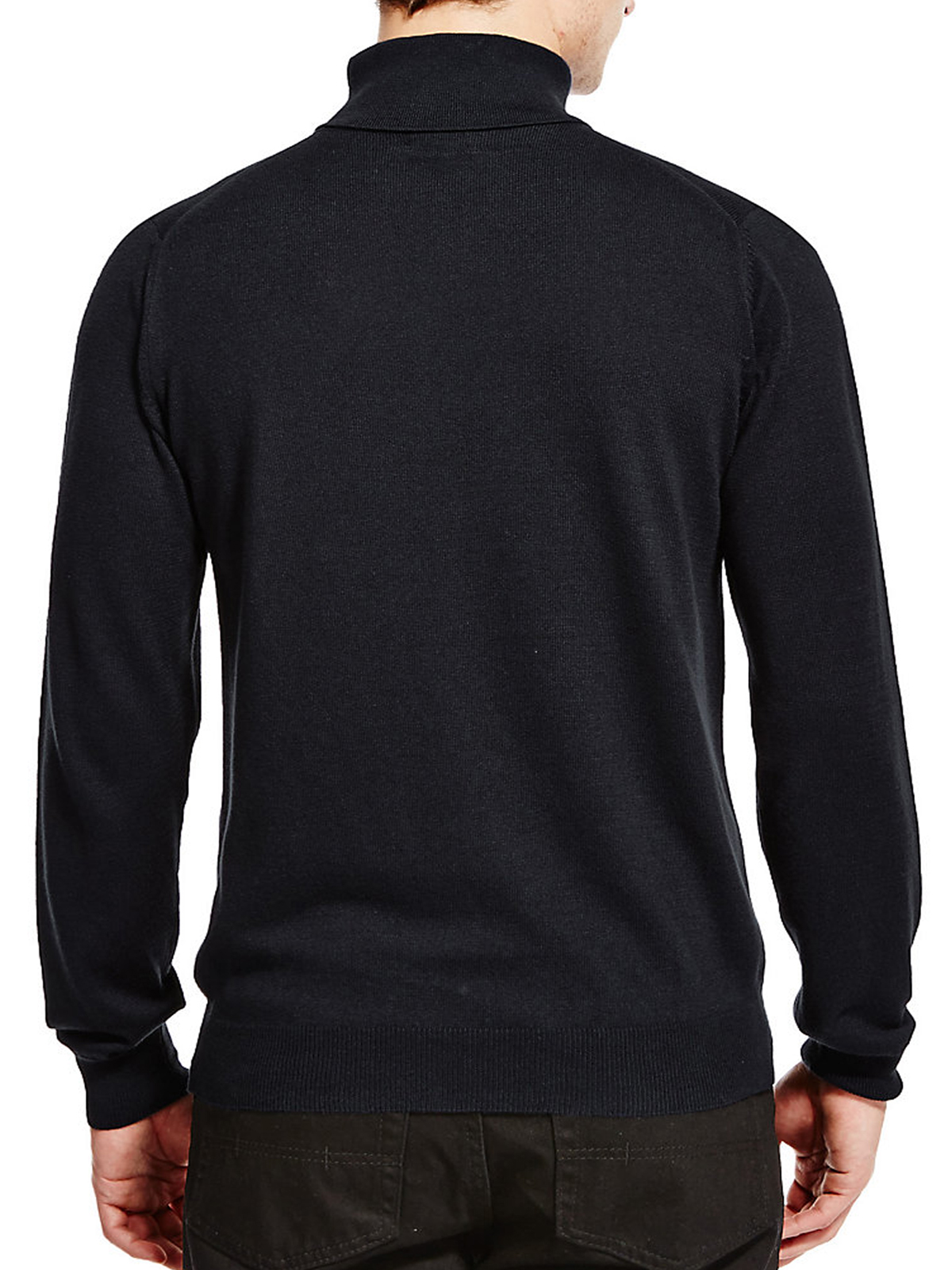 Marks and Spencer - - M&5 Mens NAVY Polo Neck Long Sleeve Cotton Blend ...