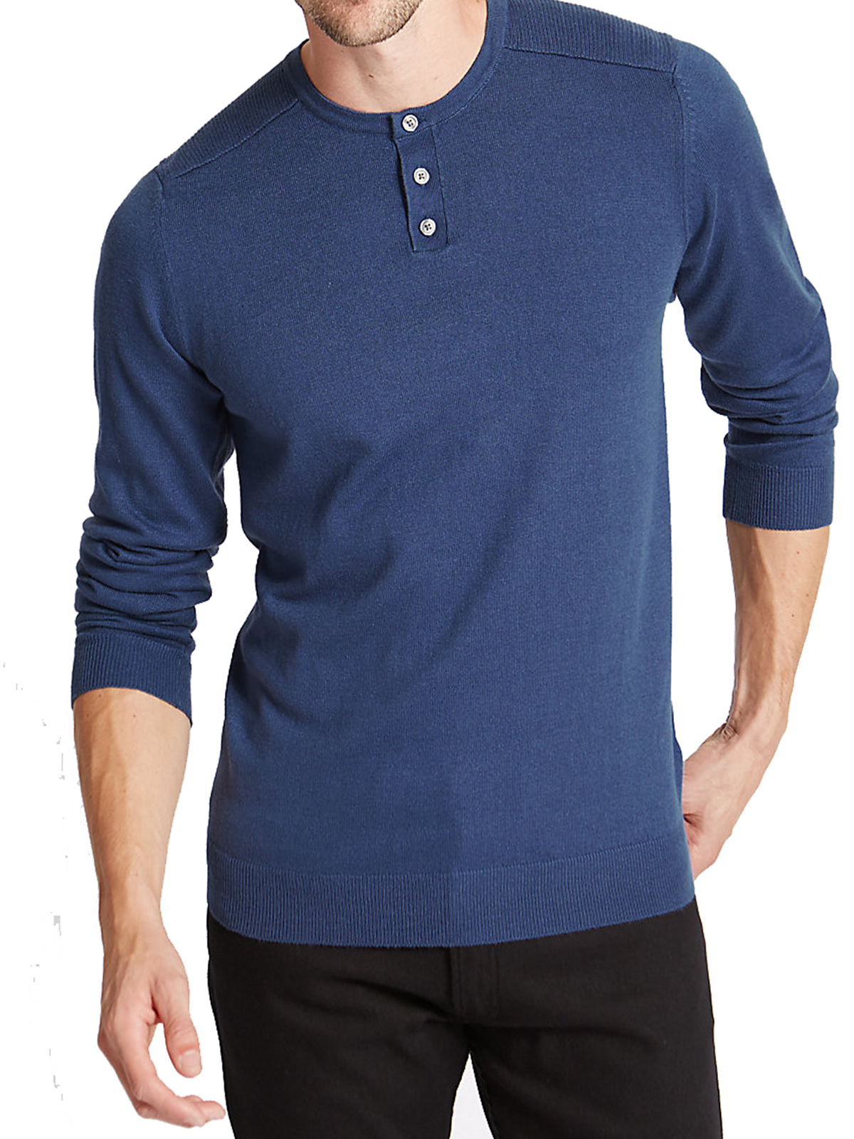 Marks and Spencer M&5 LIGHTINDIGO Mens Cotton Blend Grandad Jumper Size L to XL