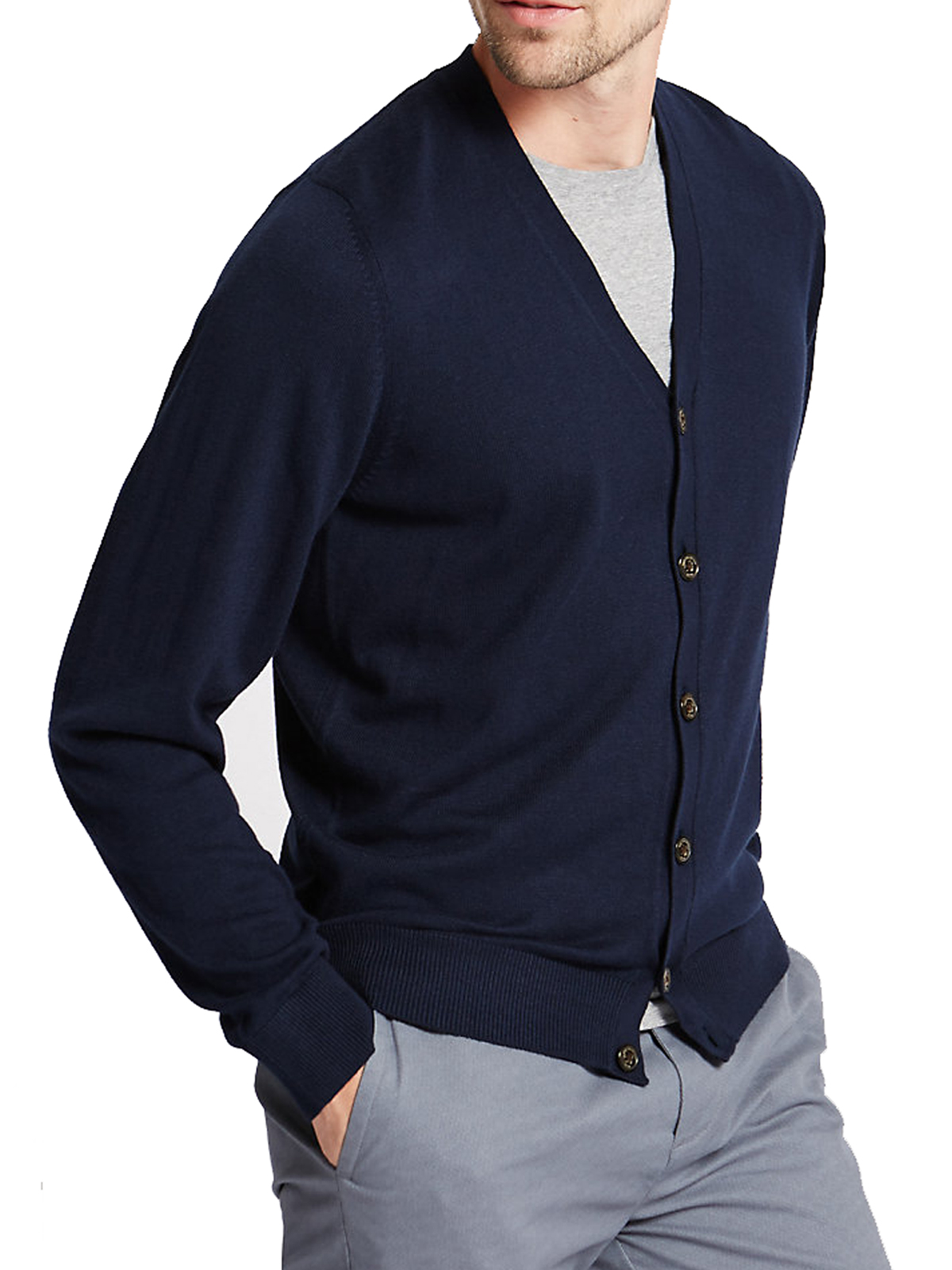 Marks and Spencer - - M&5 NAVY Cotton Blend Long Sleeve Cardigan - Size ...