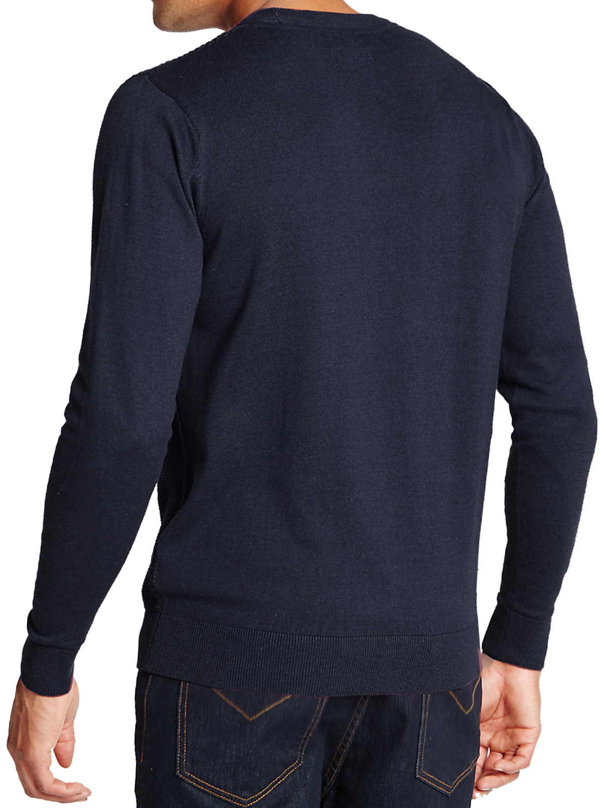Marks and Spencer - - M&5 NAVY Cotton Blend Textured Jumper - Size ...