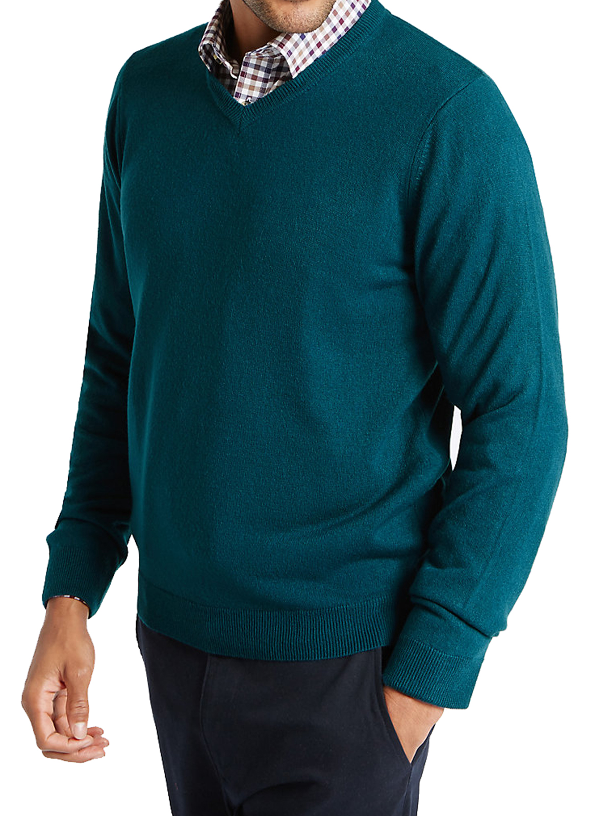 Marks and Spencer - - M&5 GREEN V-Neck Long Sleeve Knitted Jumper ...