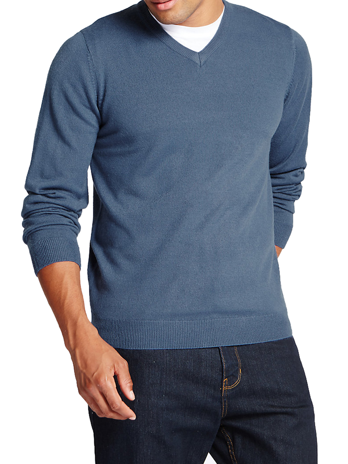 Marks and Spencer M&5 INDIGO VNeck Long Sleeve Knitted Jumper