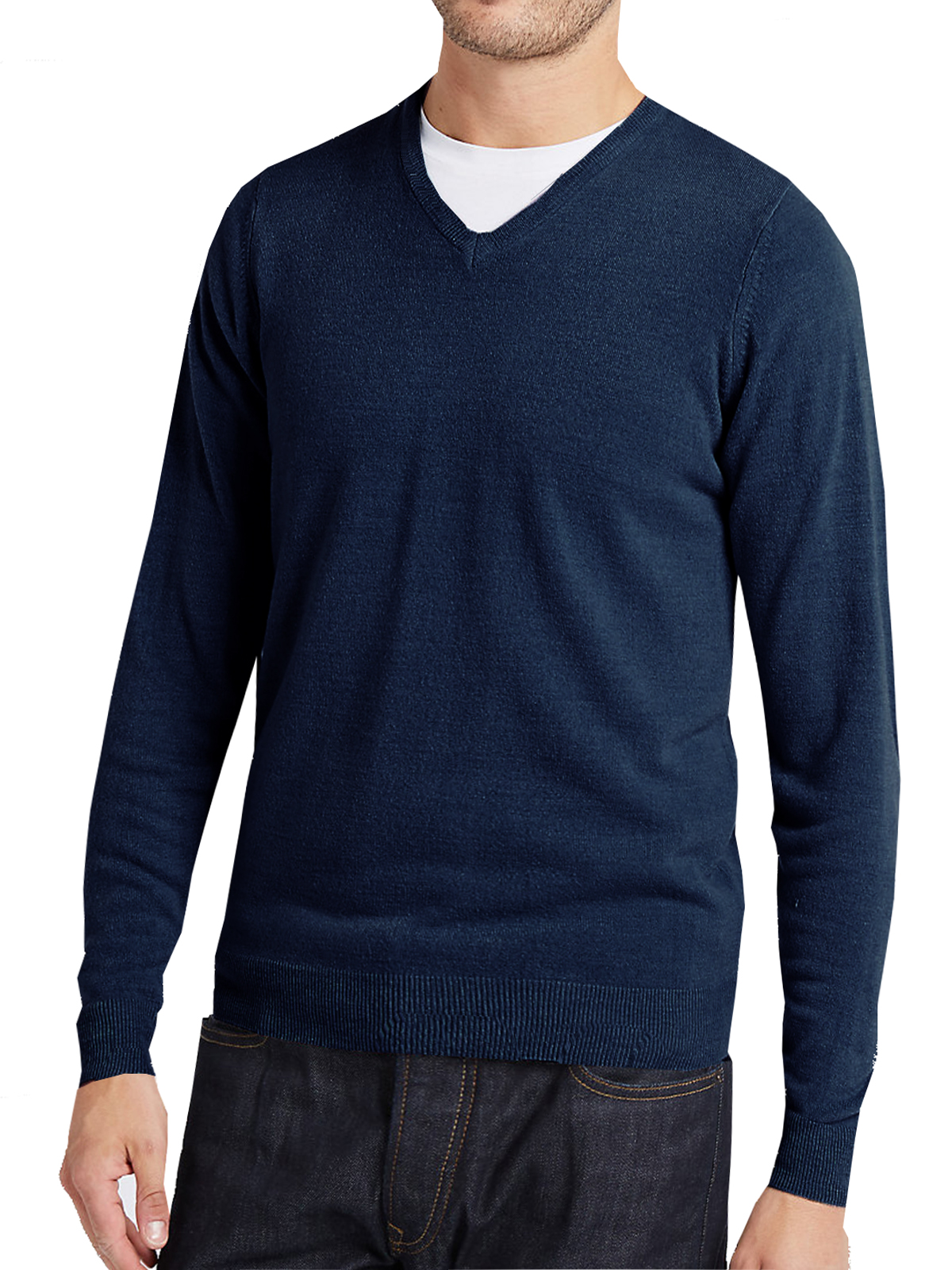 Marks and Spencer - - M&5 NAVY V-Neck Long Sleeve Knitted Jumper - Size ...