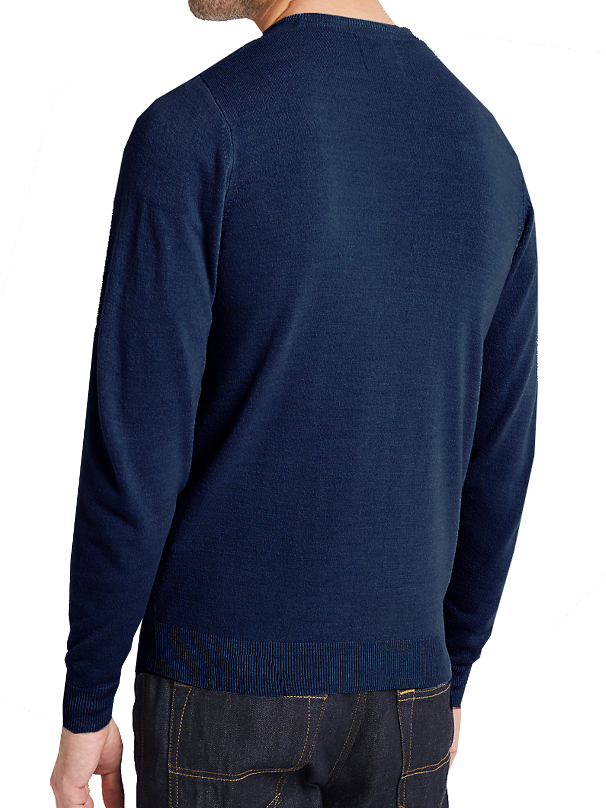 Marks and Spencer - - M&5 NAVY V-Neck Long Sleeve Knitted Jumper - Size ...