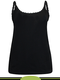 BLACK Cotton Rich Lace Trim Vest - Plus Size 22 to 28