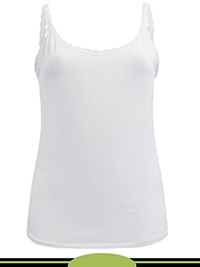 WHITE Cotton Rich Lace Trim Vest - Plus Size 22 to 28