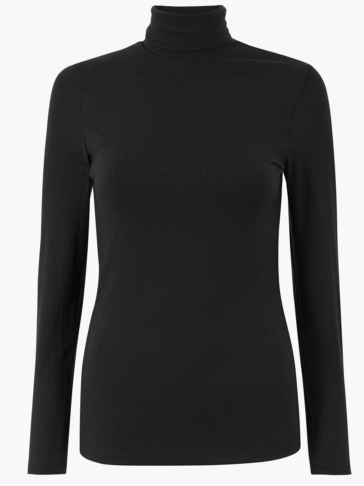 Marks and Spencer - - M&5 BLACK Ribbed Turtleneck Heatgen Thermal Top ...