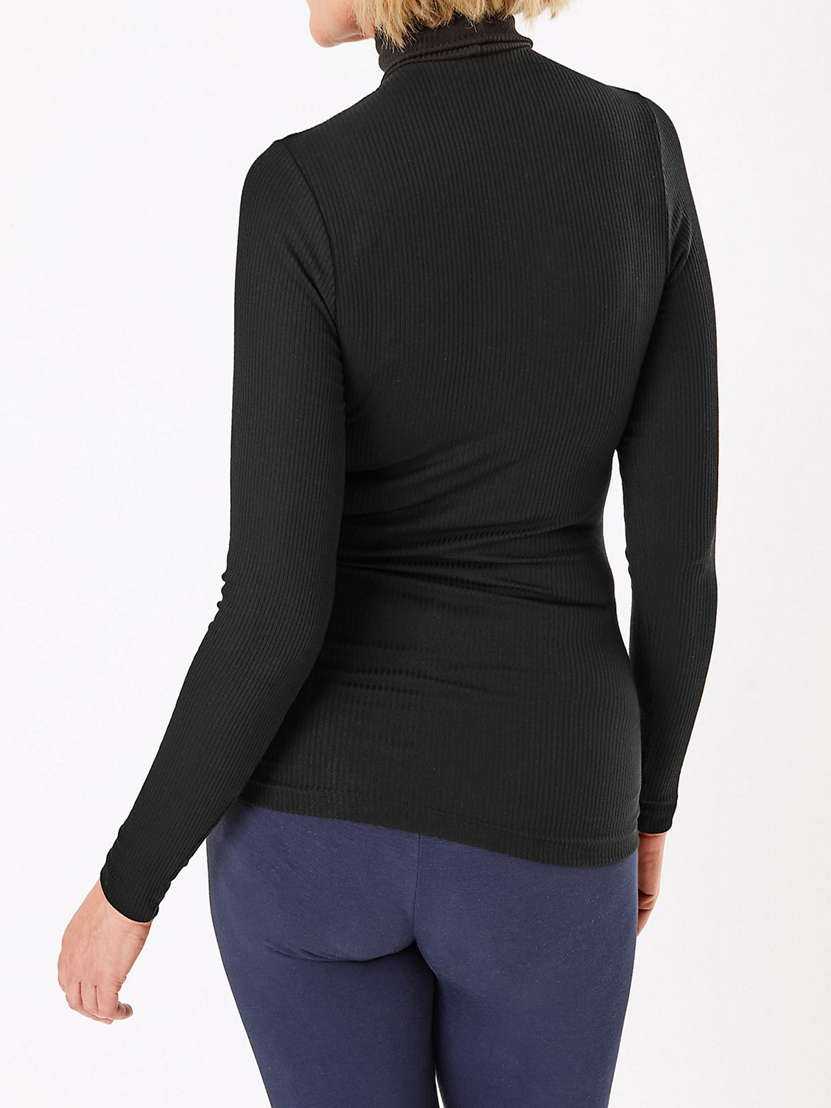 Marks and Spencer - - M&5 BLACK Ribbed Turtleneck Heatgen Thermal Top ...