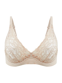 M&5 ALMOND Wild Blooms Non-Padded Plunge Bra - Size 32 to 38 (C-D-DD-E)