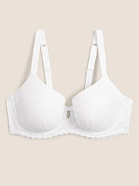 M&5 WHITE Cotton & Lace Full Cup Bra - Size 32 to 42 (A-B-C-D-DD-E)