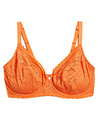 M&5 ORANGE Cotton & Lace Non-Padded Full Cup Bra - Size 32 to 44 (A-B-D-DD-E-F-G-GG-H)