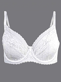 M&5 WHITE Cotton & Lace Non-Padded Full Cup Bra - Size 32 to 42 (A-B-C-D-E)
