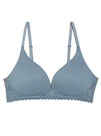GREY-BLUE Sumptuously Soft Non-Wired Plunge T-Shirt Bra - Size 32 to 42 (A-B-C-D-DD-E)