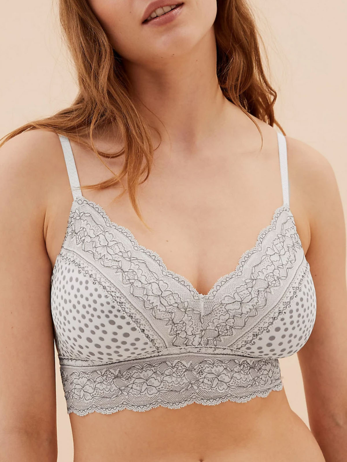  - - MEDIUM-GREY Lace Trim Non Wired Bralette - Size 10 to 22