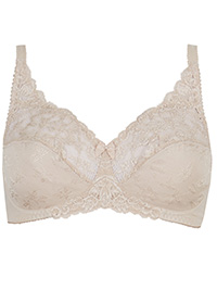 M&5 ALMOND Jacquard & Lace Non-Padded Full Cup Bra - Size 38 (D cup)
