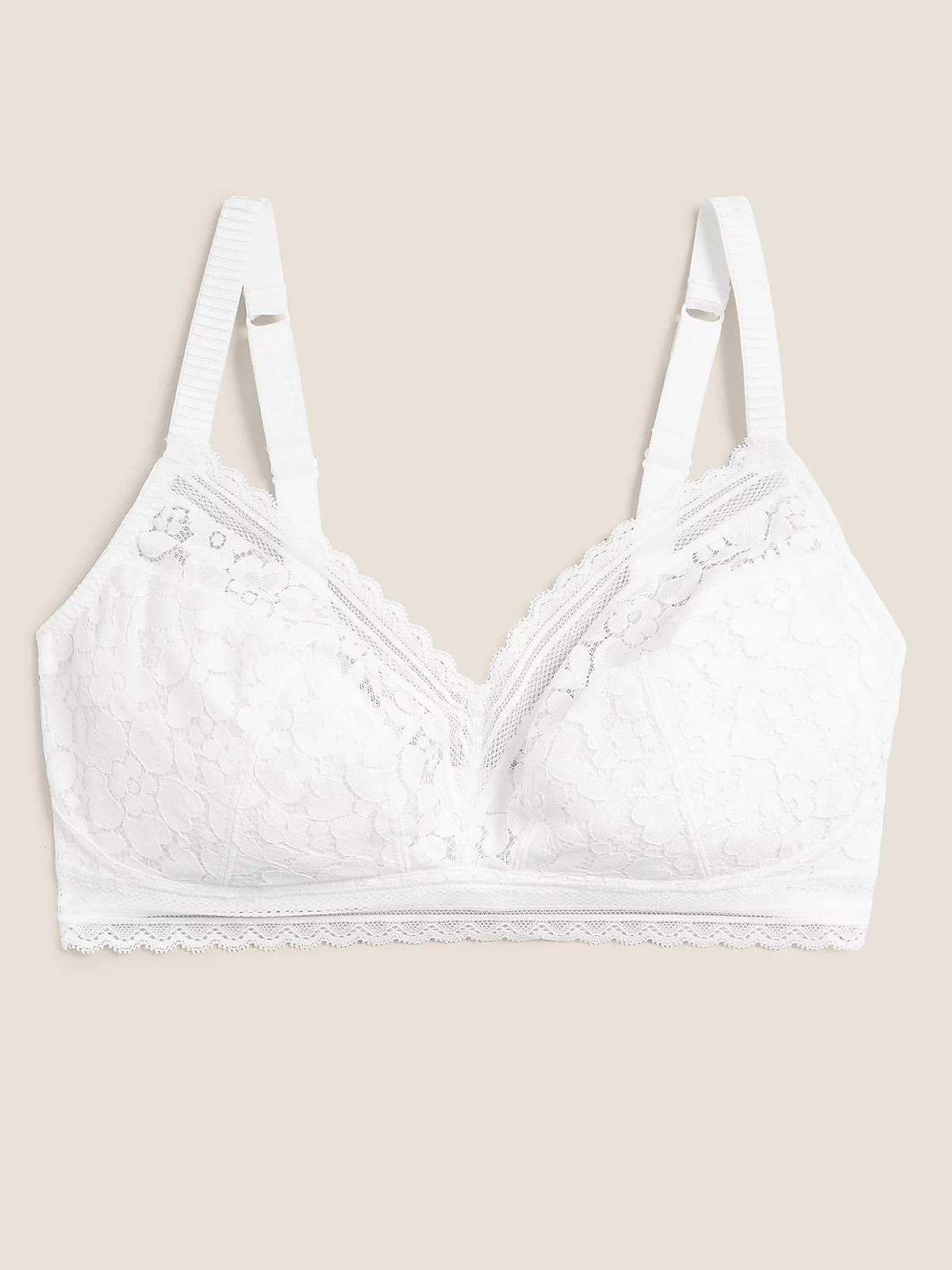  - - WHITE Cotton & Lace Non-Wired Full Cup Bralette - Size 32 to 42 (A-D)