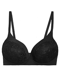 M&5 BLACK Embrace Embroidered Non Wired Plunge Bra - Size 32 to 42 (B-C-D-DD-E)