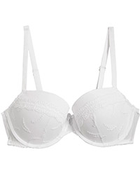 M&5 WHITE Embroidered Push Up Balcony Bra - Size 32 to 42 (A-B-C-D-E)