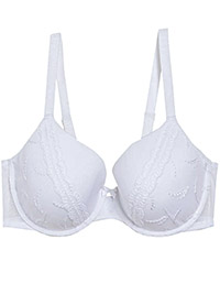 WHITE Embroidered Wired Push-Up Balcony Bra - Size 32 to 42 (A-B-C-D-DD-E)