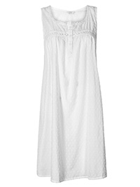 M&5 WHITE Pure Cotton Dobby Short Nightdress - Size 6 to 26