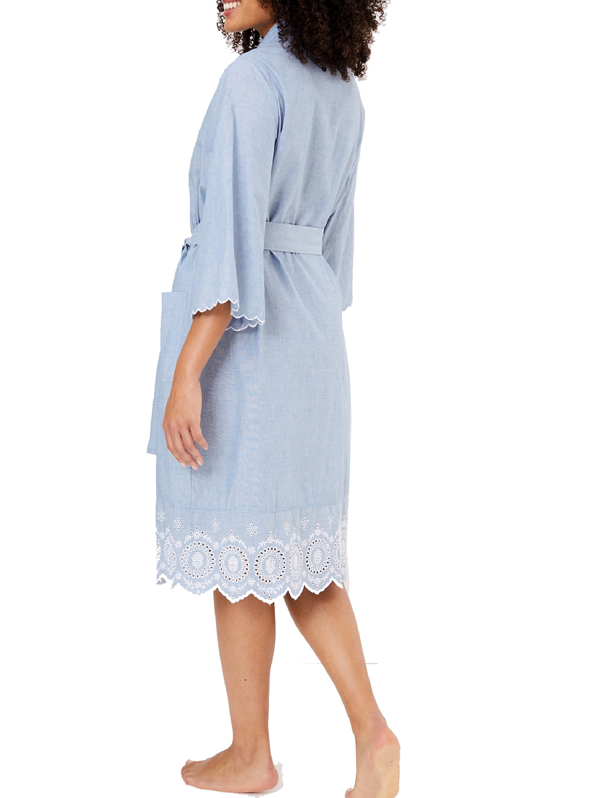 Marks and Spencer M&5 BLUE Cotton Broderie Short Wrap Dressing Gown