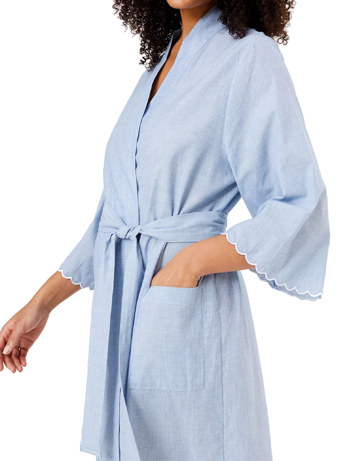 Marks and Spencer M&5 BLUE Cotton Broderie Short Wrap Dressing Gown