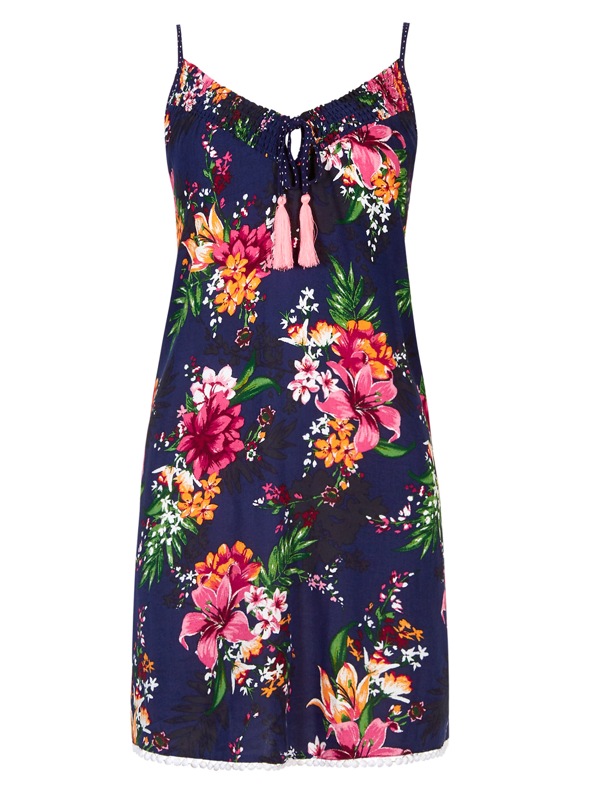 Marks and Spencer - - M&5 NAVY Tassel Trim Tropical Print Chemise ...