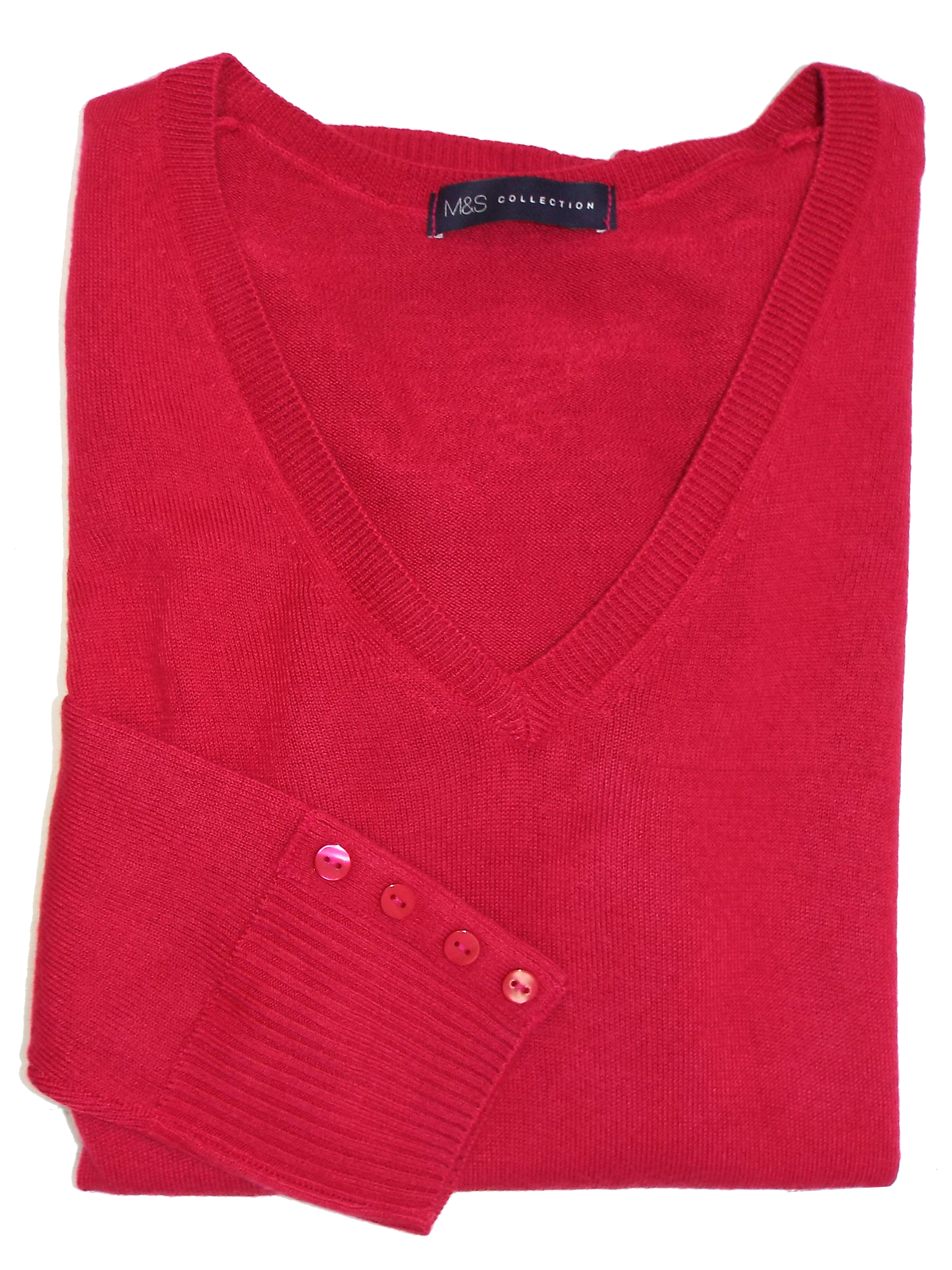 Marks and Spencer - - M&5 CHERRY-RED Cashmilon V-Neck Jumper - Size 6 to 16