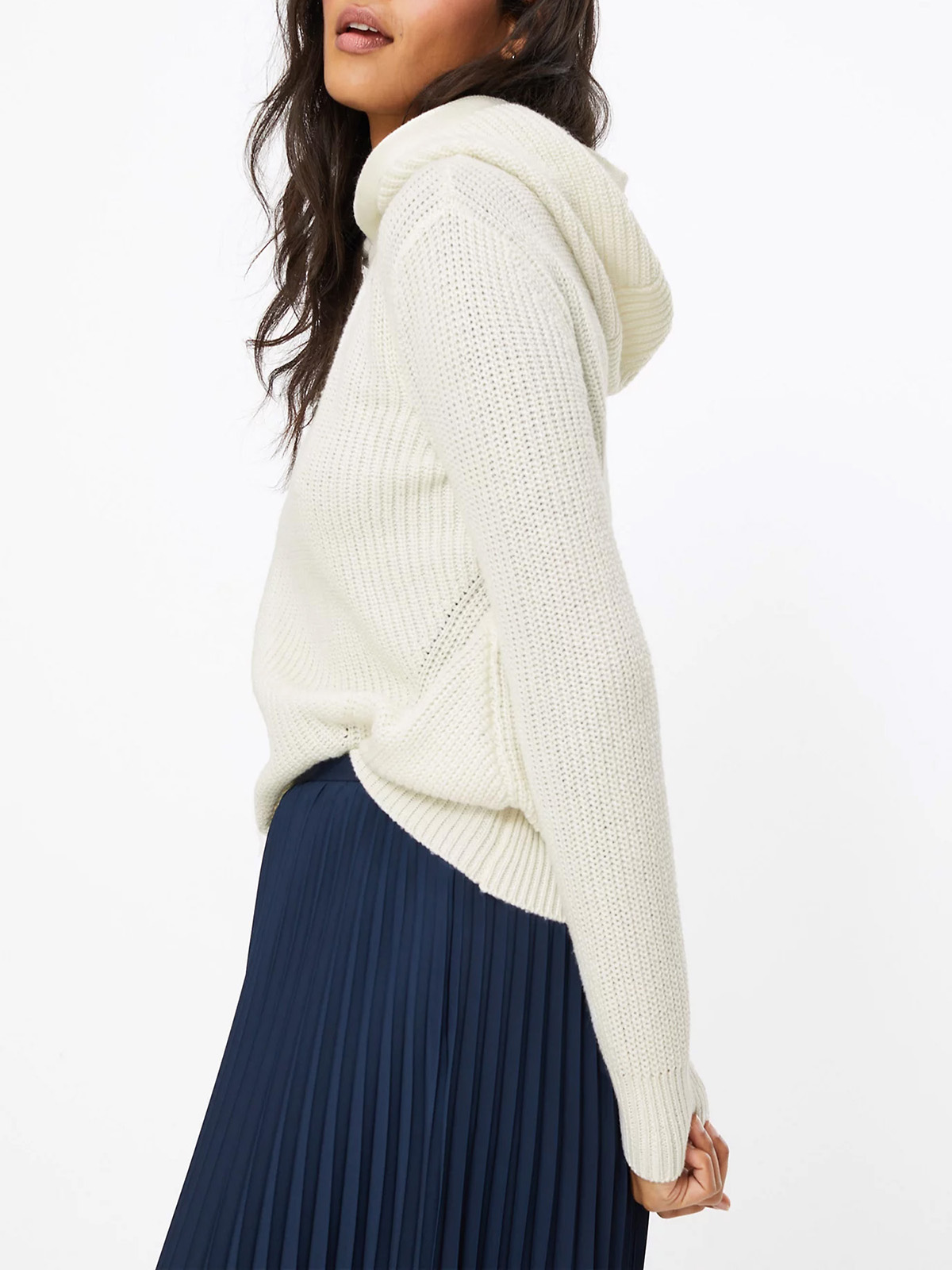 Marks and Spencer M&5 IVORY CREAM Ribbed Knitted Hoodie Size