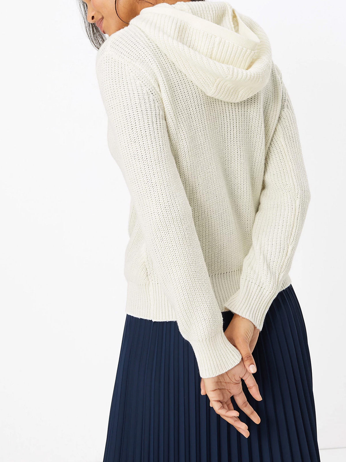 Marks and Spencer - - M&5 IVORY CREAM Ribbed Knitted Hoodie - Size 