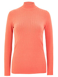 M&5 SOFT-CORAL Ribbed Fitted Jumper - Size 10