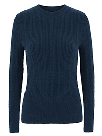 M&5 NAVY Soft Touch Cable Knit Round Neck Jumper - Size 14 to 16