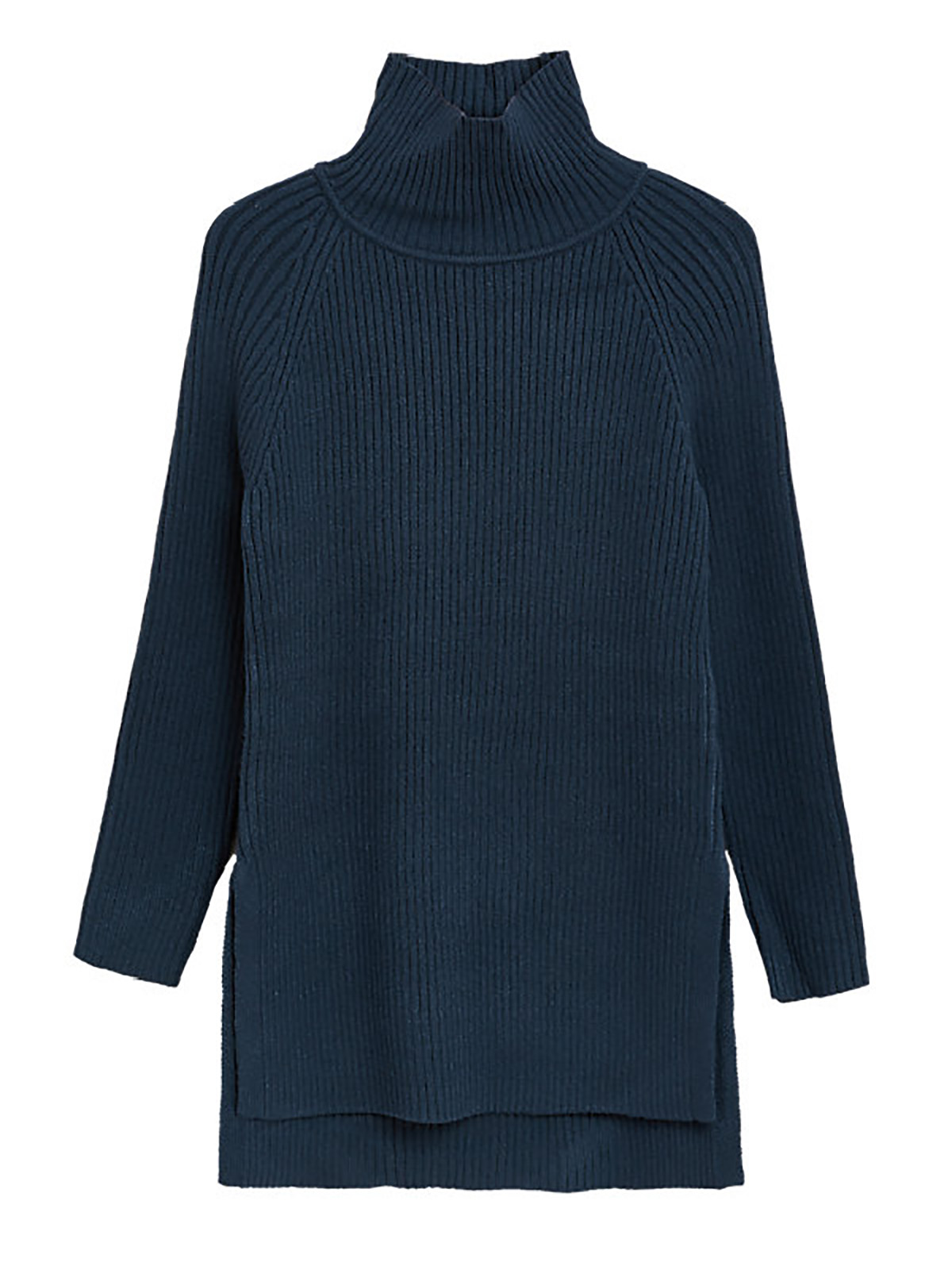 Marks And Spencer - - M&5 Navy Ribbed Funnel Neck Relaxed Longline 