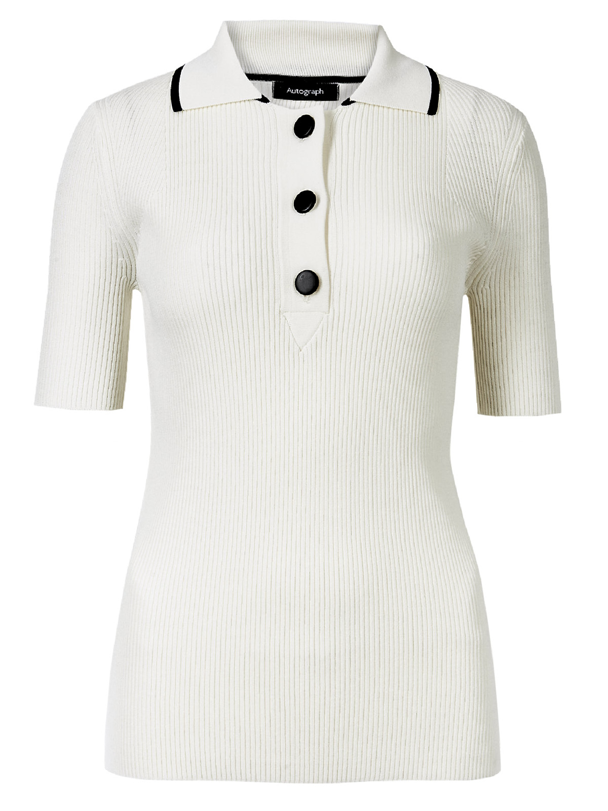 Marks and Spencer - - M&5 4UTOGRAPH CREAM Textured Collared Neck Short ...