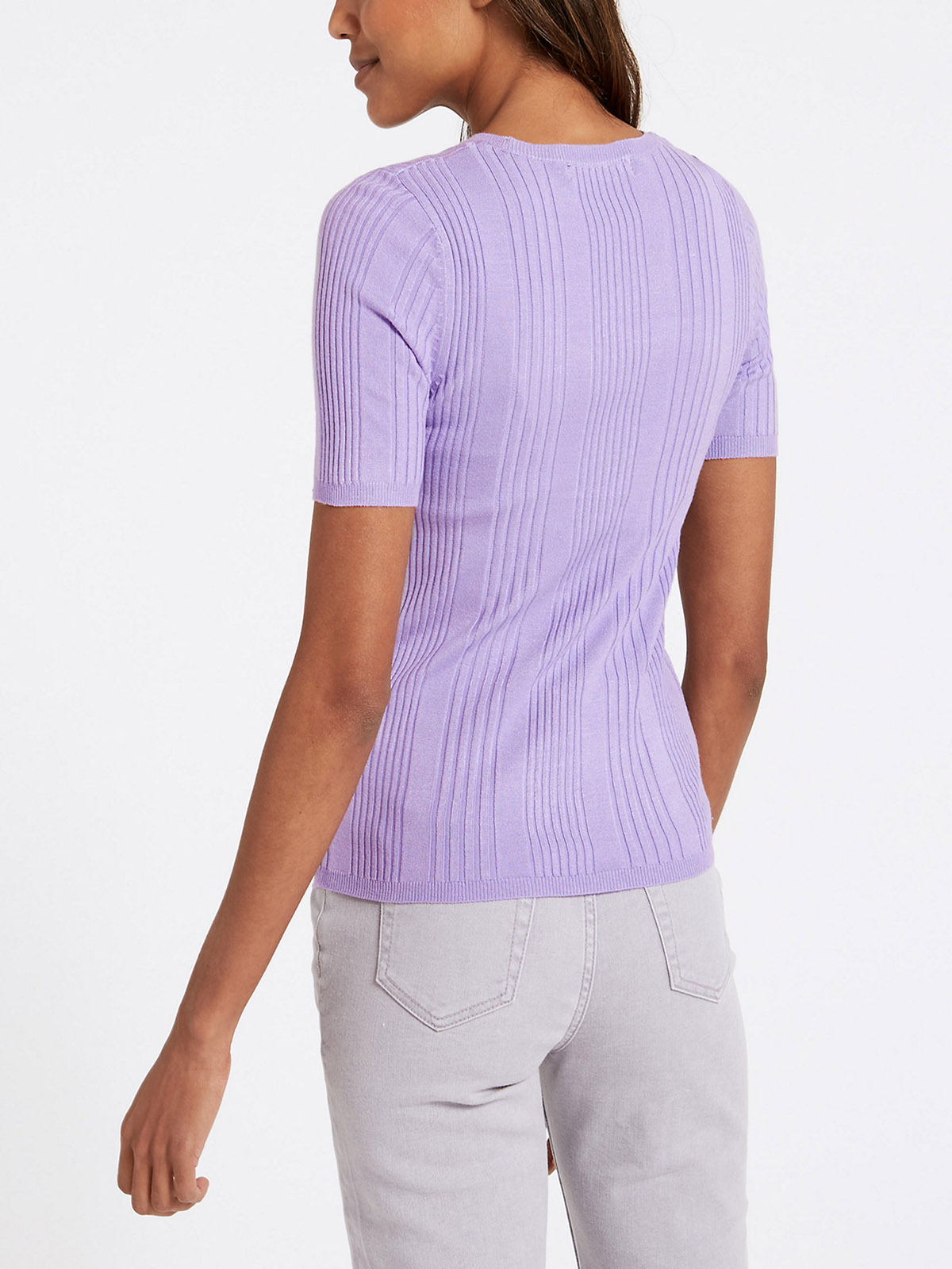 Marks And Spencer M 5 LILAC Round Neck Short Sleeve Jumper Plus marks-and-spencer-m-5-lilac-round-neck-short-sleeve-jumper-plus